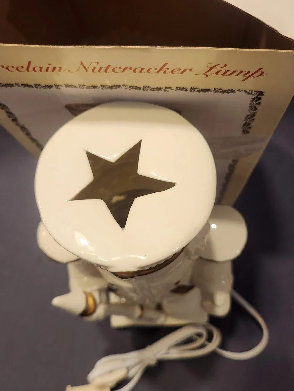 Vintage Nutcracker Lamp Light White porcelain Christmas International Bazaar New